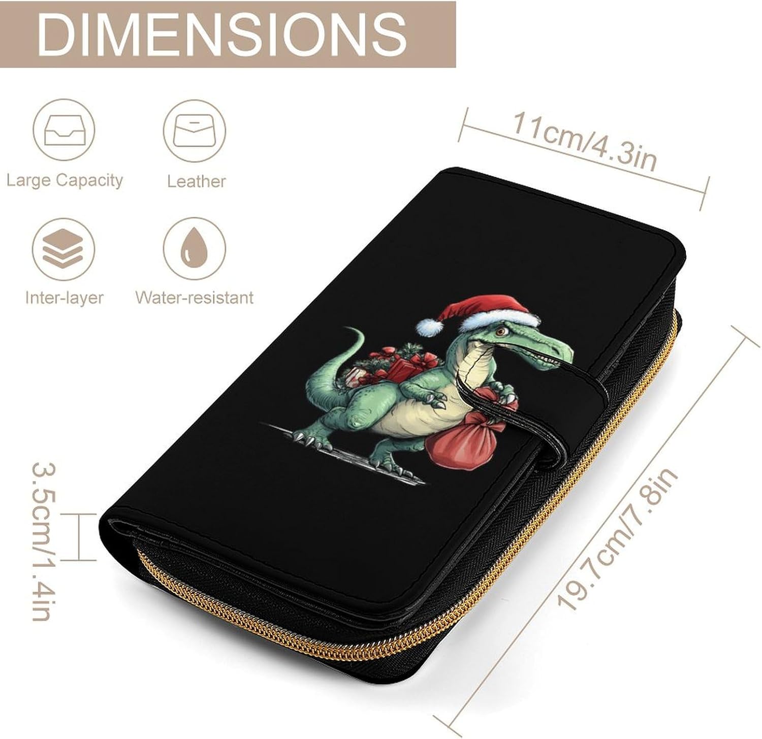 Christmas Dinosaur Women's Long Wallet Leather Large Capacity Wristlet Clutch Purse Wallets