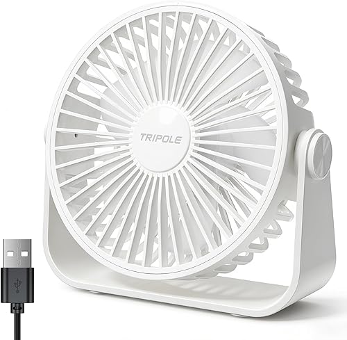 Vista 10 de TriPole Ventilador de escritorio USB portátil, potente ventilador de escritorio personal de 3 velocidades con rotación de cabeza de 360°