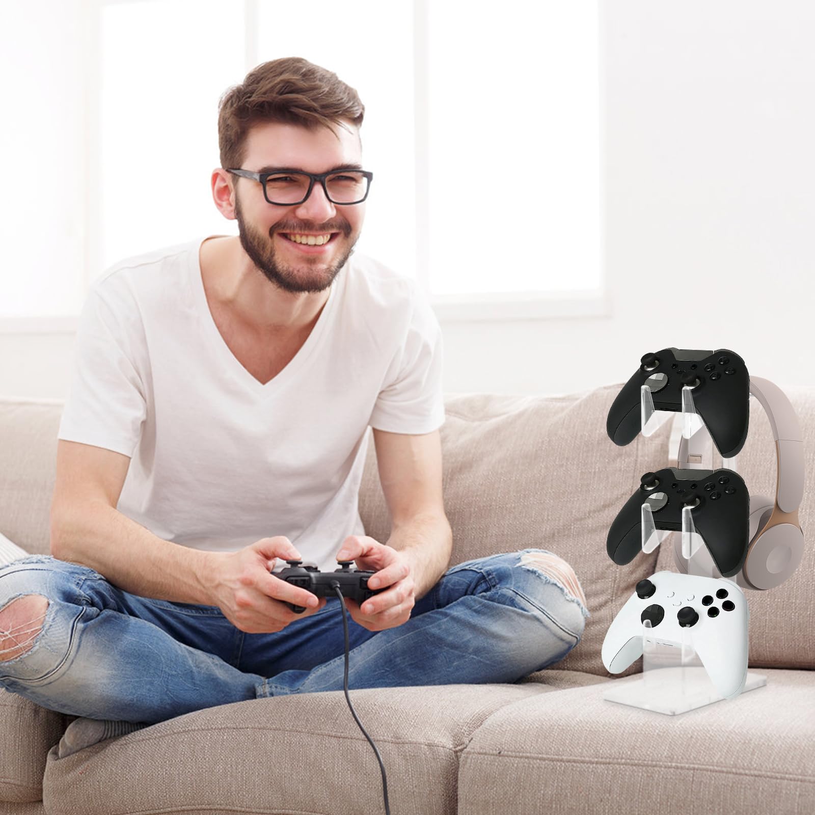 Catime Gaming Controller und Headset Ständer - 3 Ebenen Halterung für Gamepad und Kopfhörer - Display Stand aus Acryl