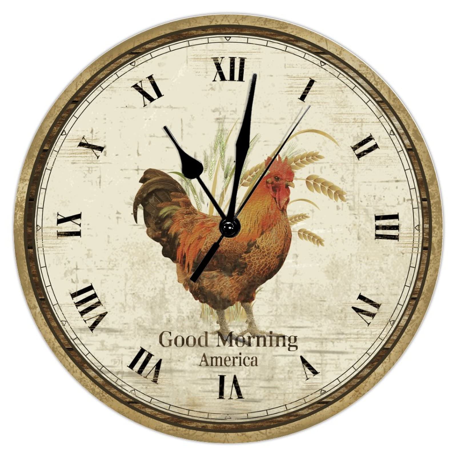 Horloge murale silencieuse en bois coq doré sans tic-tac 38cm