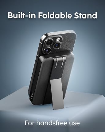 myCharge CliqLuxe+ Magnetic Wireless Power Bank 5,000mAh | iPhone & MagSafe Compatible | Qi2.2 25W Mag Safe Portable Charger | Built-in Wall Plug & Stand | 20W PD USB-C Port | Premium Black Fabric
