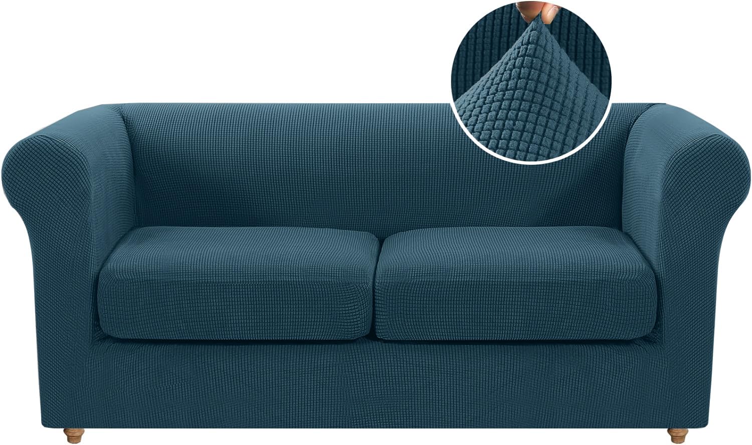 Wjhdwyd Deep Teal 2 Seater Sofa Cover With Armrests, Stretch Chesterfield Sofa Cover With 2 Separate Sofa Seat Covers, Universal Modern Non-Slip Sofa Cover(,2 Posti)