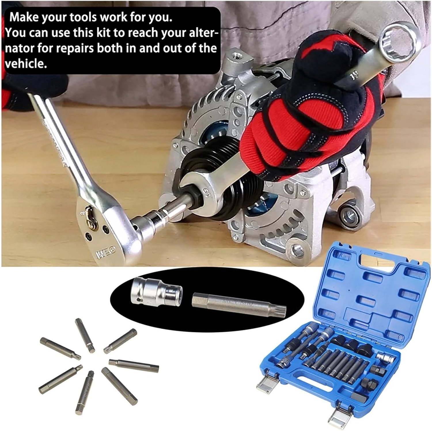 18pcs Alternator Repair Tool of Alternator Freewheel Pulley Puller Removal Socket Tool Kit