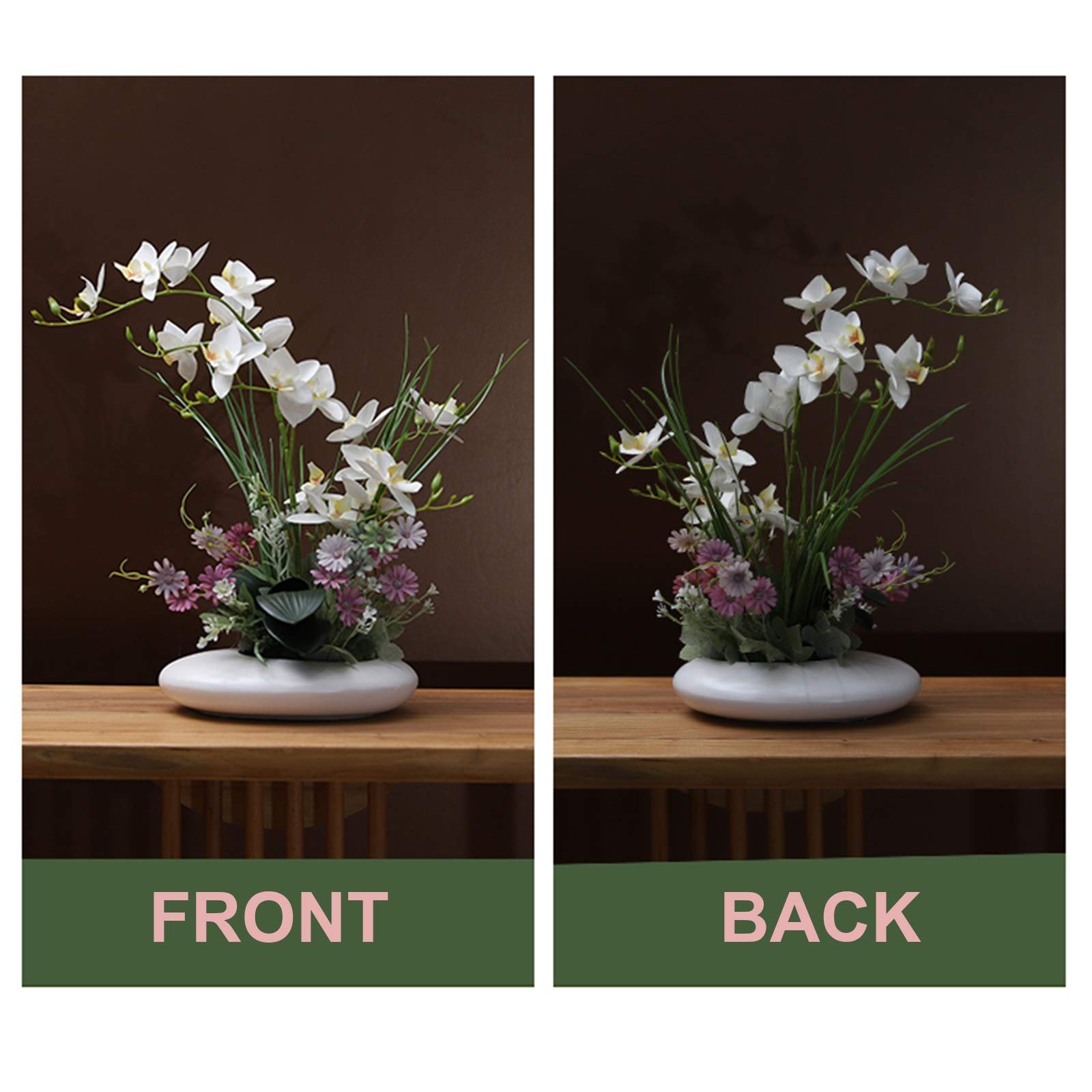 Sztuczne kwiaty phalaenopsis, sztuczne orchidee, bonsai – elegancka orchidea gołębi z liśćmi w doniczce, kompozycja kwiatowa Phalaenopsis w doniczce ceramicznej