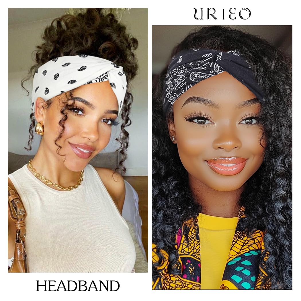 Urieo Boho opaski na głowę ze stretchem paisley nadruk bandana opaska na głowę krzyżowe opaski do włosów wiązane opaska na głowę joga na co dzień dla kobiet i dziewcząt (opakowanie 4 szt.) (A)