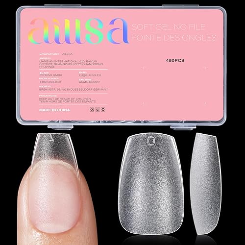 AILLSA Short Coffin Nail Tips 450PCS Full cover Double-sided Matte