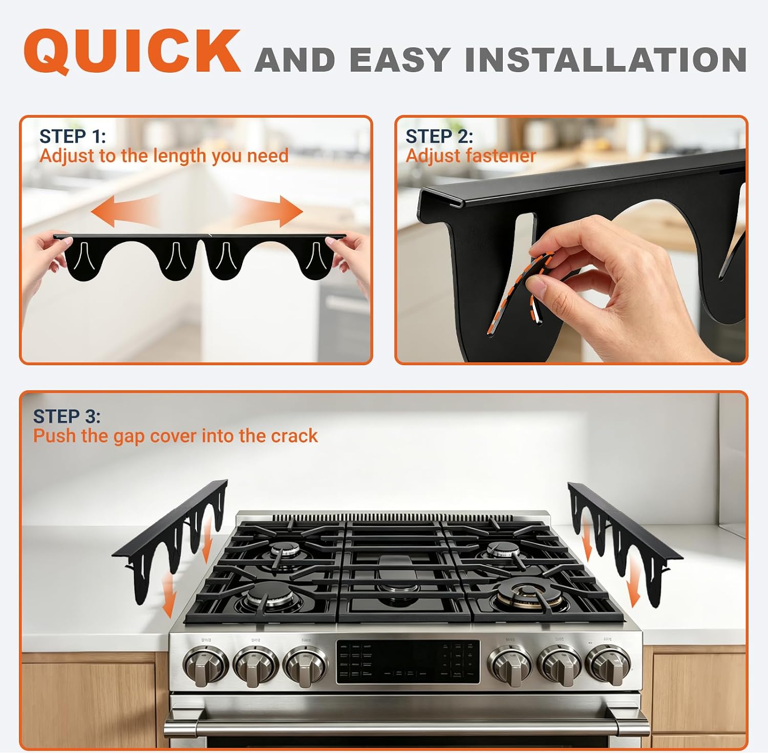 Stainless Steel Stove Gap Covers (2 PCS), Adjustable 13.8" to 27.5" Gap Covers for Stove and Counter, Expandable Stove Gap Filler, Oven Side Gap Cover, Heat-Resistant Stainless Steel Kitchen Gap Guard