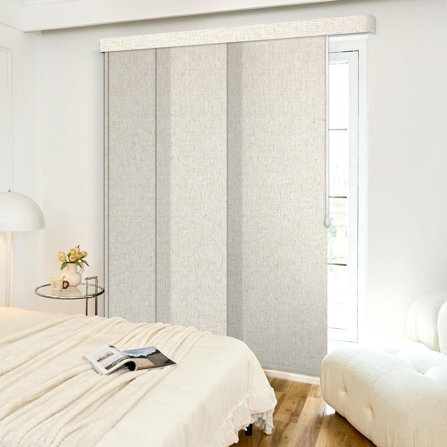 Adjustable Panel Track Blinds Light Filtering Vertical Blinds with Valance, Room Dividers, Retractable Track from 42" to 74" W, Trimmable Panel Up to 96" H (Linen Beige) Dimout - Linen Beige 74"W x 96"H
