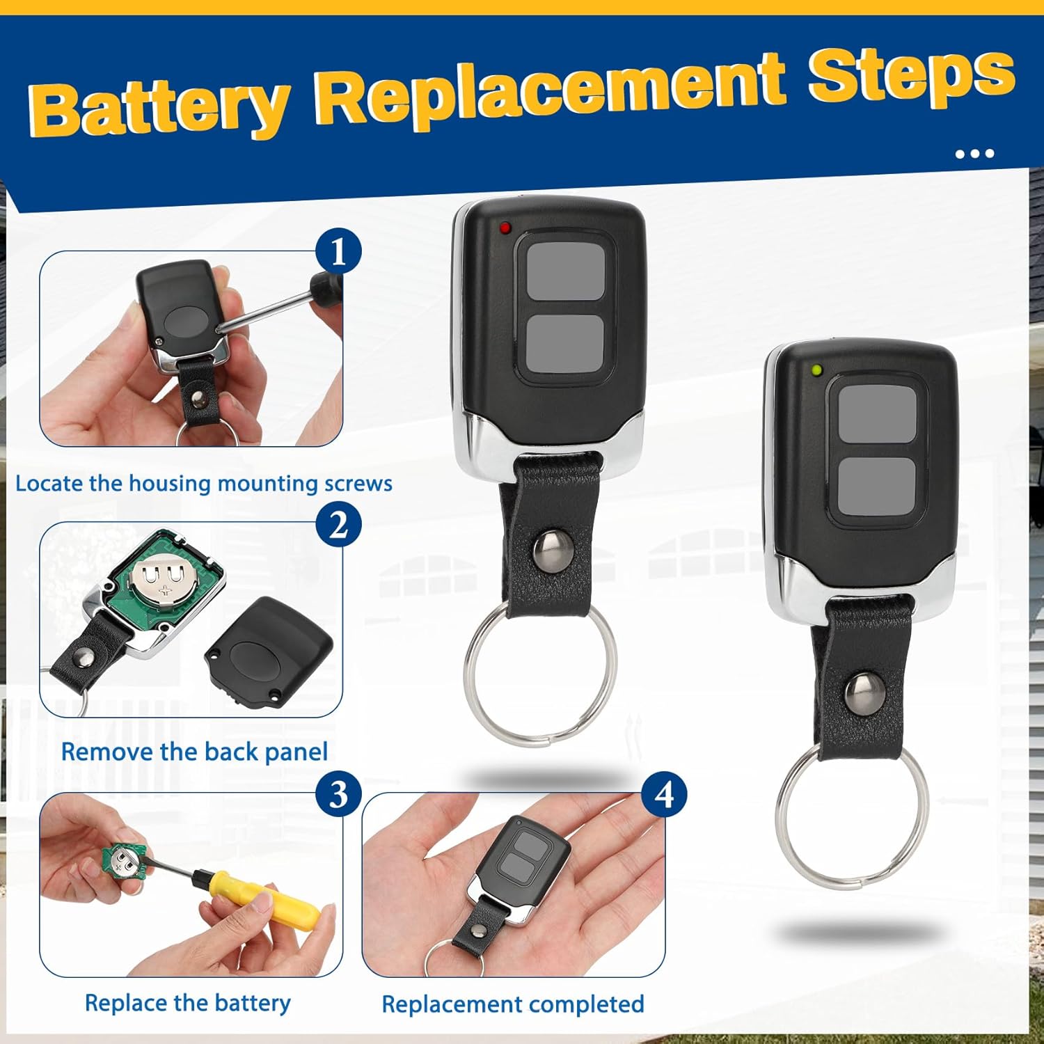 2 Garage Door Opener Remote Keychain, for liftmaster Craftsman Chamberlain Garage Door Opener Remote Universal, Work with Yellow Purple Red Orange Green Learn Button, 893max 893lm 890max 891lm 6
