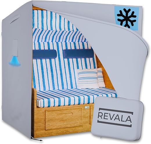 REVALA [150cm] Strandkorb Schutzhülle, Winterfest und UV Beständig, 600D Oxford Gewebe, Strandkorbhülle Wasserdicht, 155x90x160cm BxTxH, grau