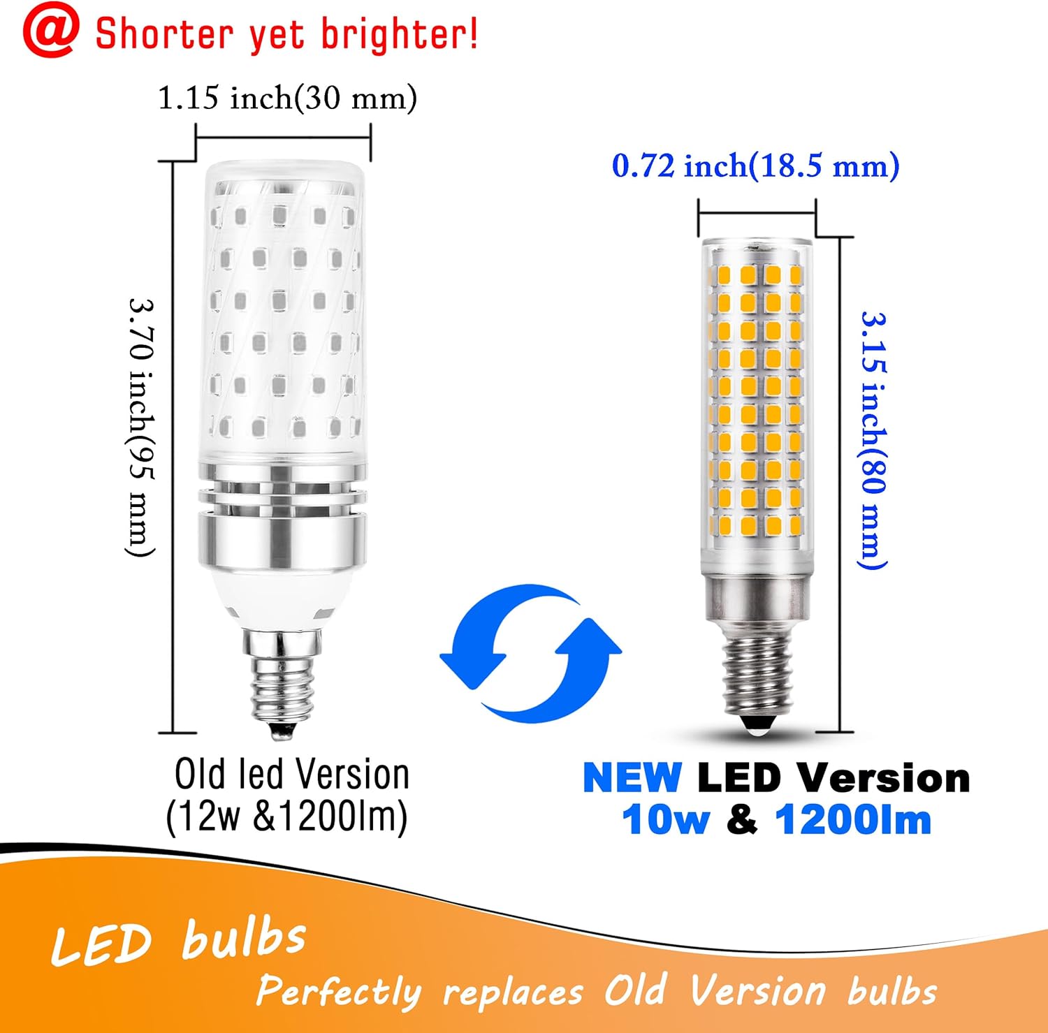 Heifymi E12 100 Watt Equivalent LED Chandelier Bulbs 10W 2700K Warm White 1200lm 120V C7 T6 E12 LED Candle Light Bulb for Pendant Lighting Candelabra Ceiling Fan Corn Light Bulbs, Non-dimmable, 4 Pack