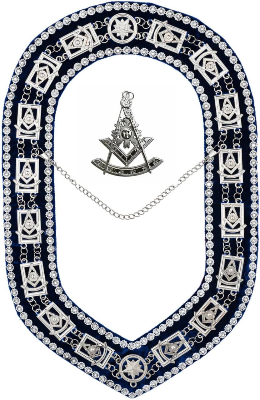 Masonic Past Master Chain Collar, Silver Rhinestones and free Jewel - Masonic Chain Collar