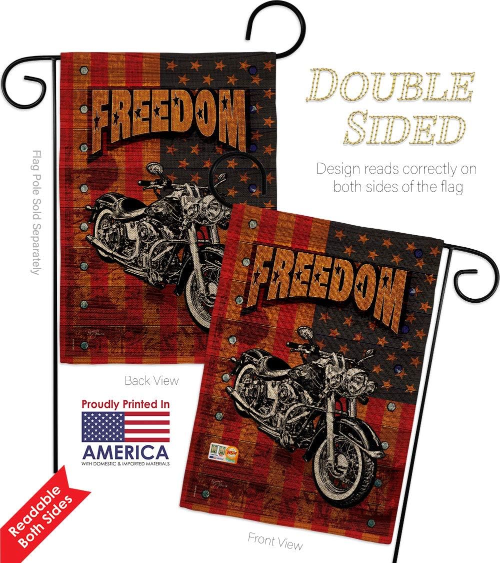 Americana Motorcycle Garden Flag Set with Stand Patriotic Patriotism Independence Memorial United State American Small Decorative Gift Yard House Banner Double-Sided Made In USA 13 X 18.5