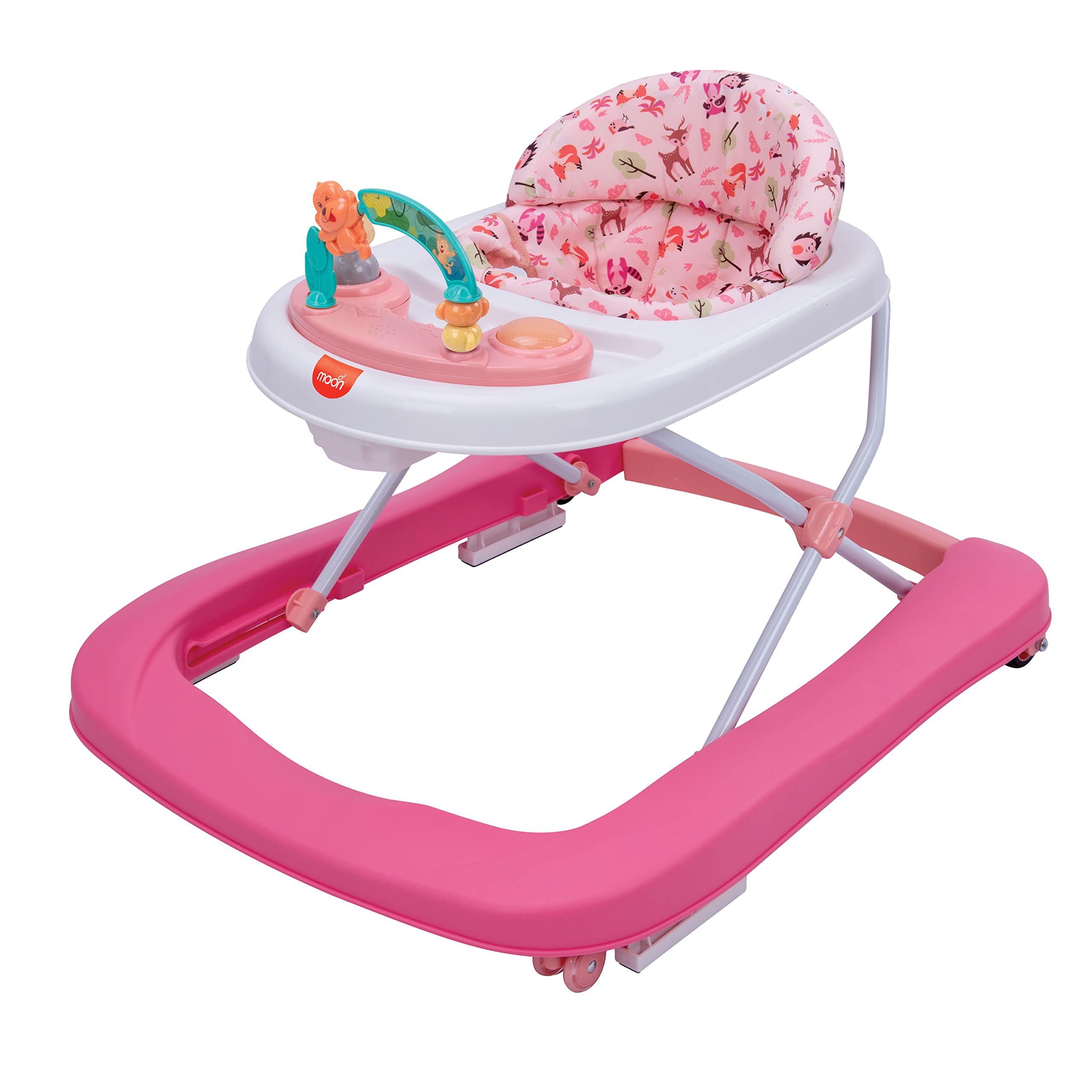 The Moon Brand Stride Height Adjustable Baby/Child Walker with Music-food tray and Toys Play Tray-(From 6 Months To 18 Months)- Rose Pink