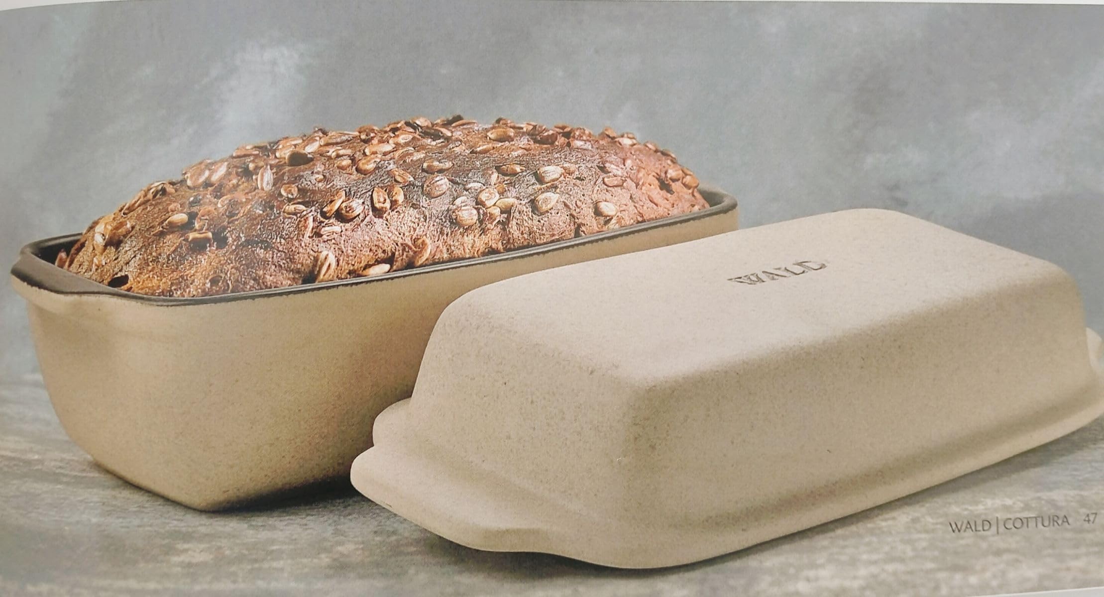 Sartén rectangular Wald de cerámica Kergrès – para pan en caja casera – 30 × 13 cm – Recetario incluido – Made in Italy
