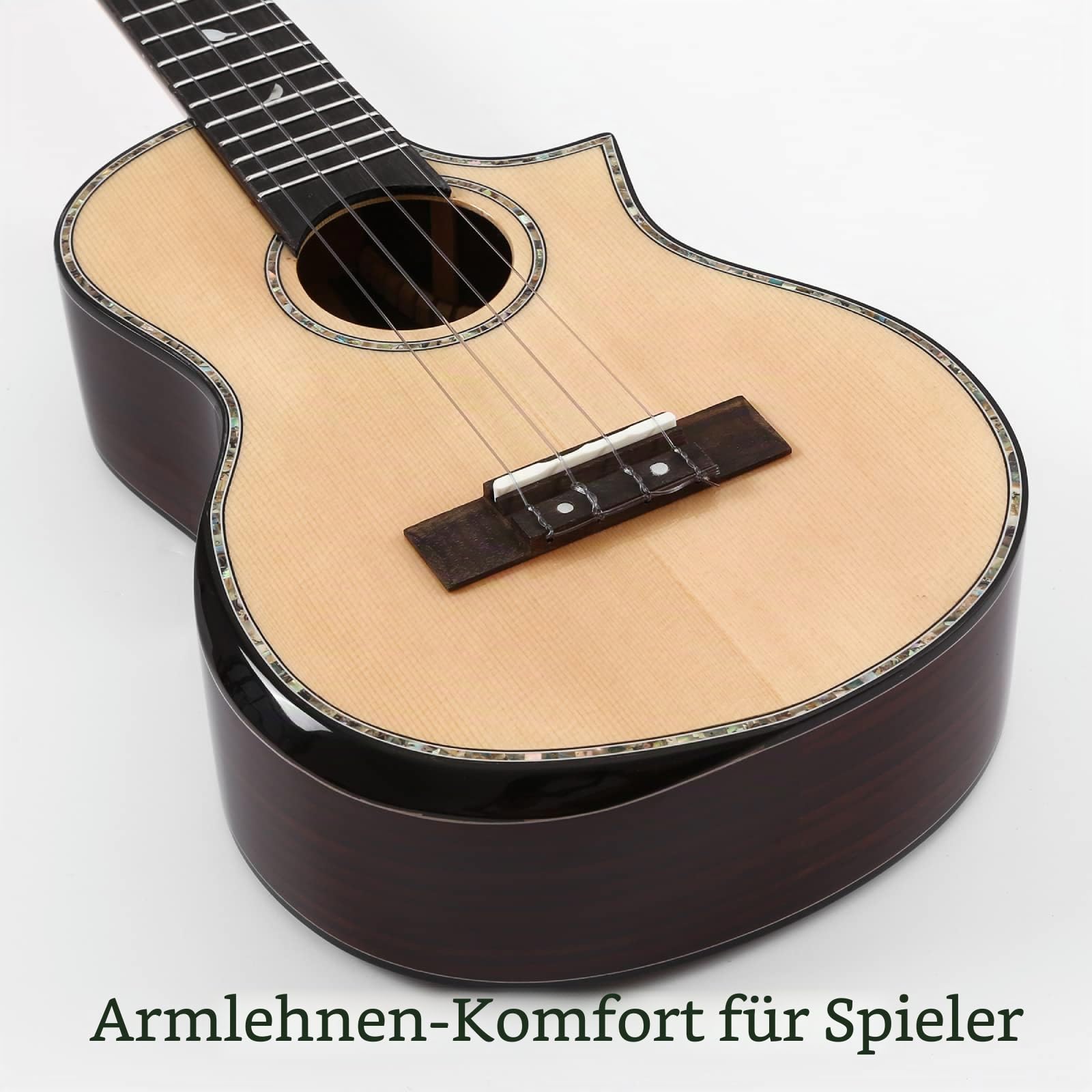 Batking Tenor-Ukulele für Profis aus Massivholz, 66 cm, Hawaii-Design mit Cutaway und Schlitz-Kopfplatte - Inklusive Gigbag
