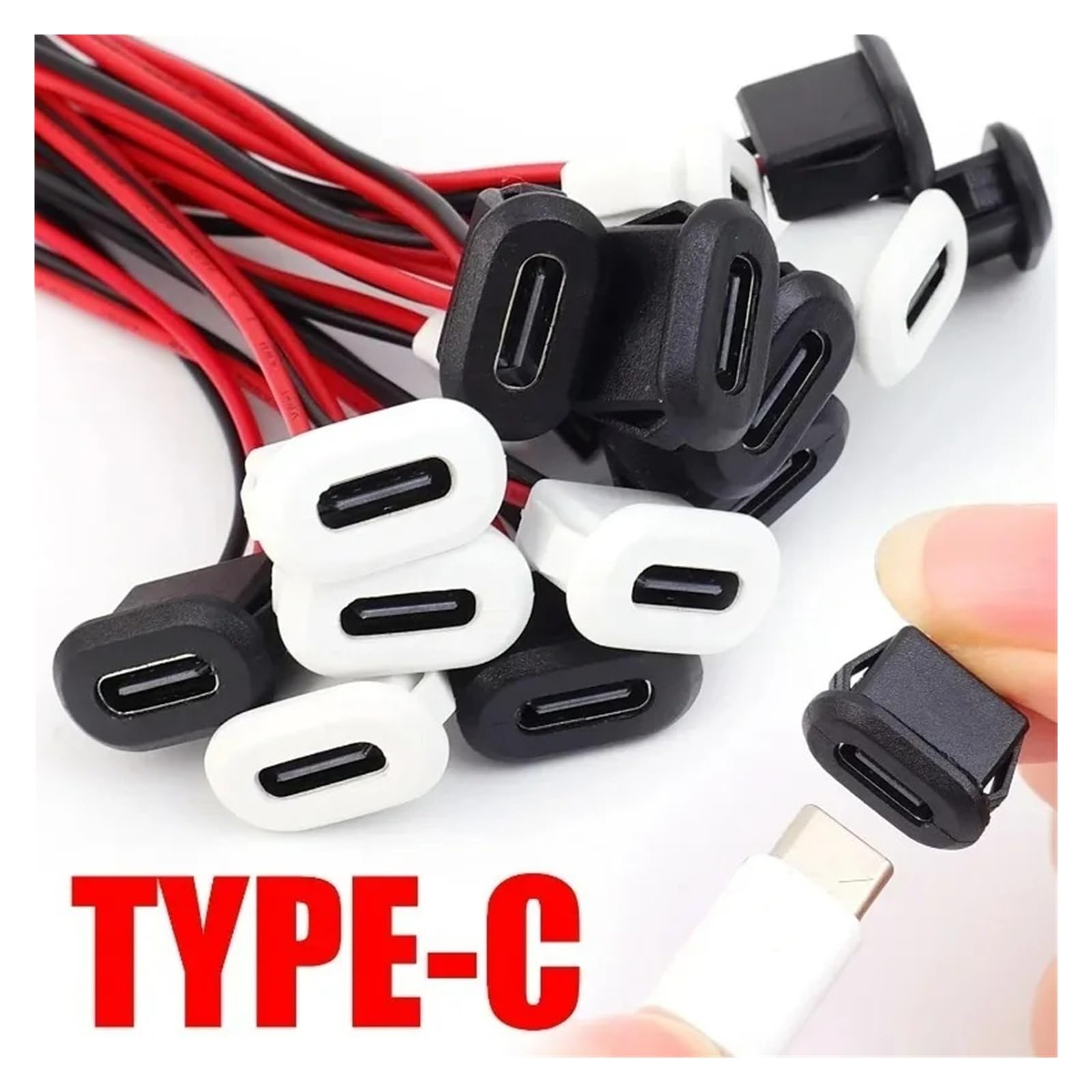 USB C Waterproof Female 2Pin Fast Charging Jack Port Connector Socket (B-White(2 szt.)