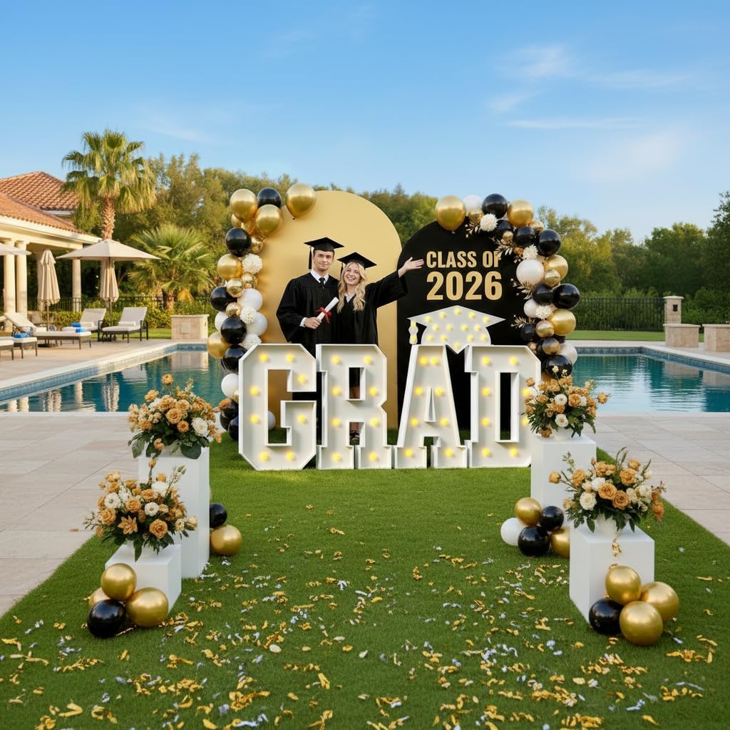 Graduation Decorations 2026, GRAD Marquee Letters 3 Feet Tall Class of 2026 Party Decor Big Mosaic Pre-Cut Foam Board Kit for Kindergarten Preschool High School & College Graduation Supplies