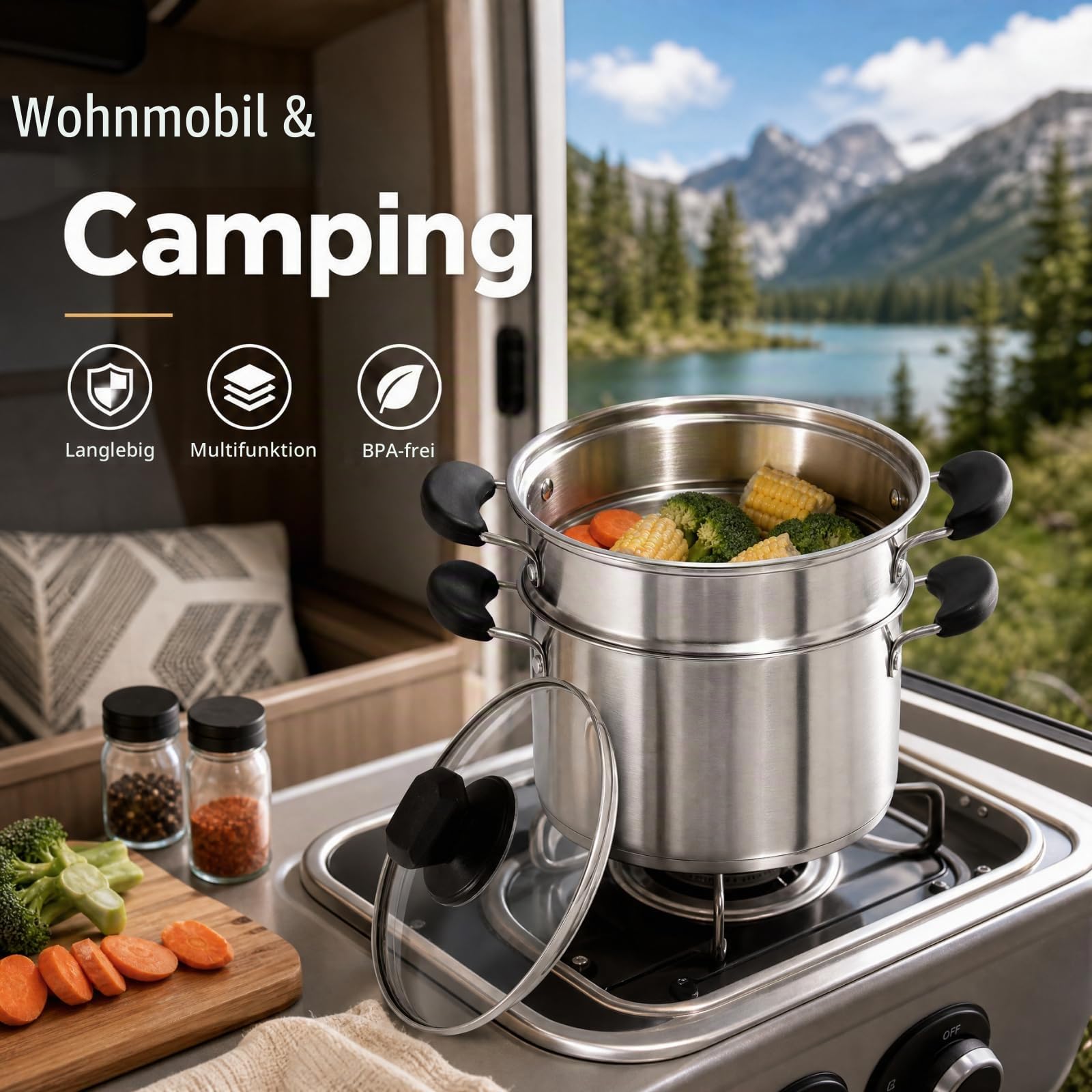 ZENFUN Edelstahl Dampfgartopf mit Korb, 1,6 Liter Suppentopf mit Glasdeckel, Mini Dampftopf Kochgeschirr mit Griff für Gemüse, Soße für Herd, Induktion, Gas, Elektro, Grill