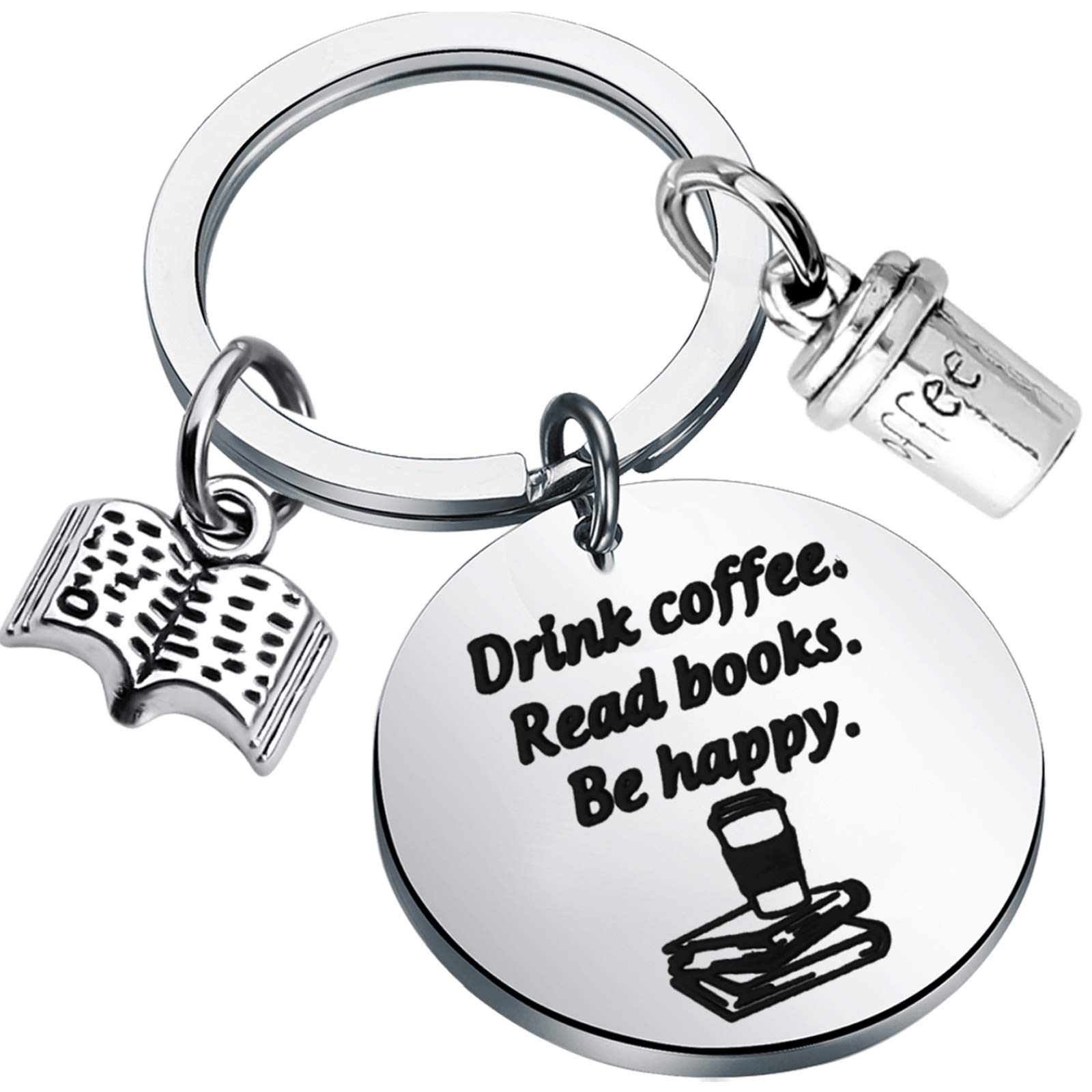 BEKECH Book Lovers Gift Coffee Lovers Gift Drink Coffee Read Books Be Happy Keychain