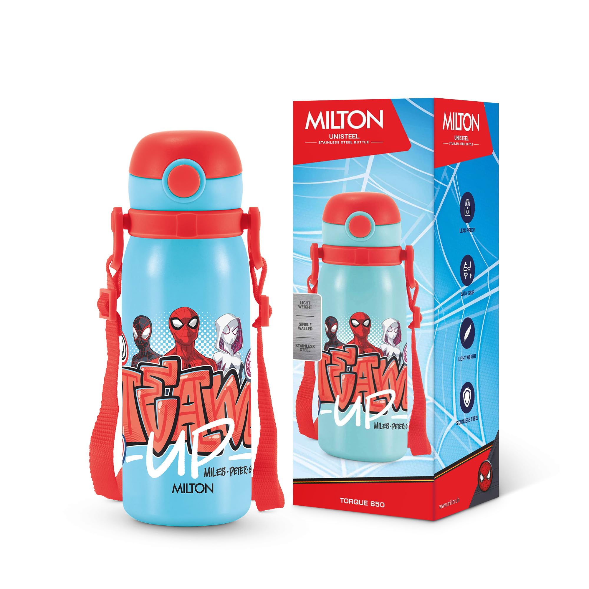 MILTON Marvel Torque 650 ISI Certified Stainless Steel Water Bottle, Leak Proof, Rust Proof, Single walled,1 Yr Warranty, Ideal Sipper Water Bottle for School Kids Bottle, 625 ml, Sky Blue