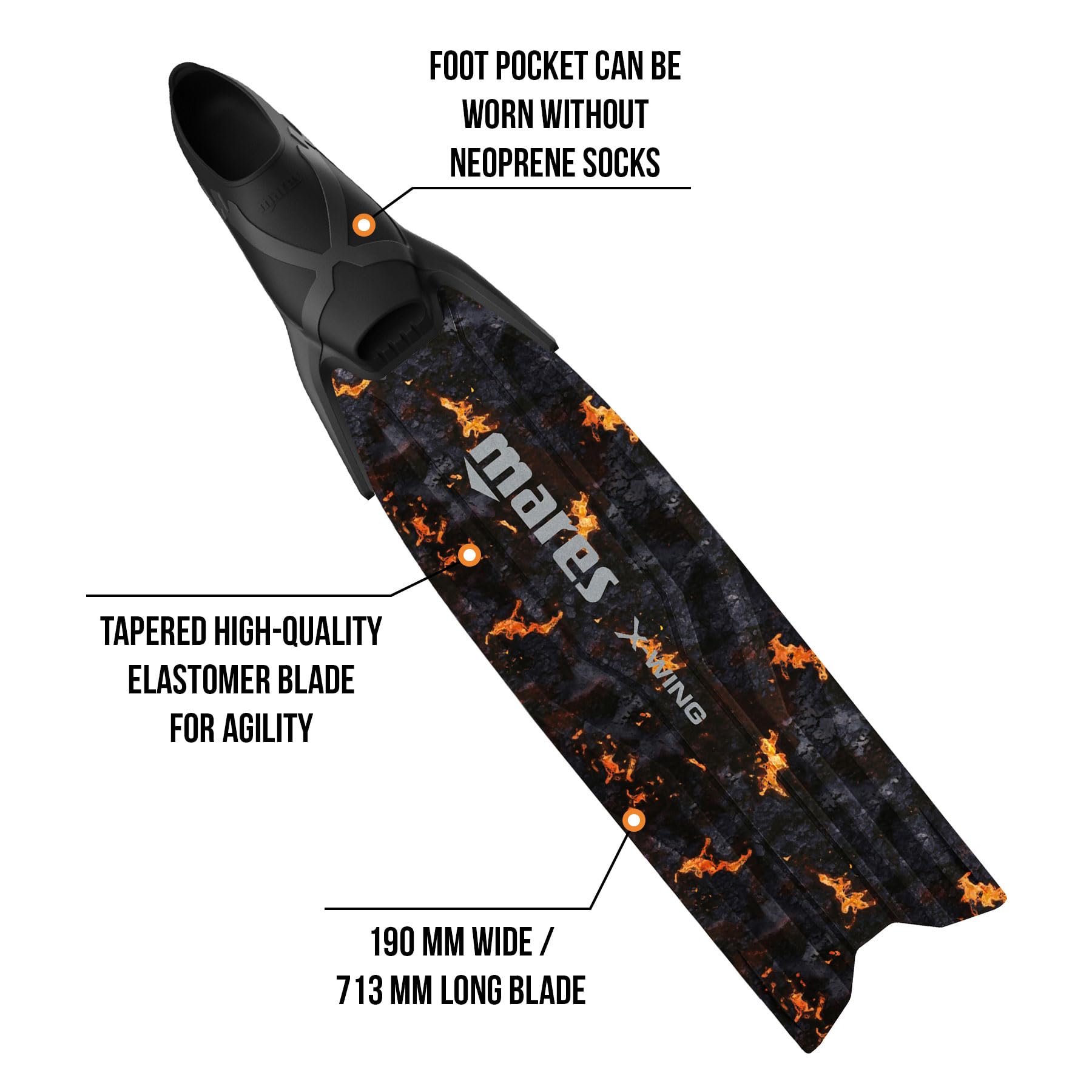 MARES X-Wing Pro - Aletas de lava unisex para adultos (420425), ligeras, ajustables, versátiles, con bolsillo avanzado para el pie completo y hoja de elastómero duradera