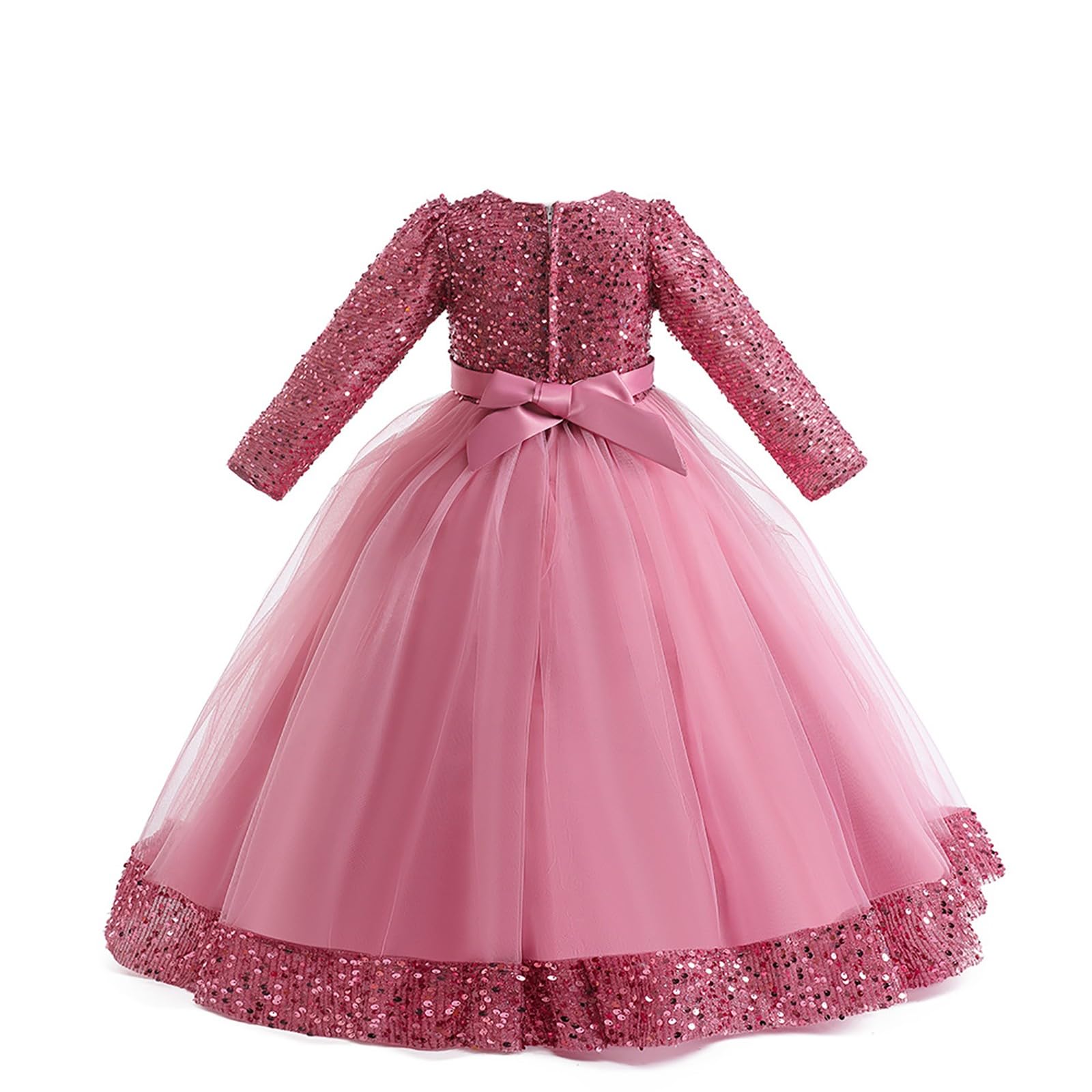Abito da ragazza a fiori a maniche lunghe in tulle con paillettes abiti da concorso per bambini compleanno damigella d'onore festa di nozze abito formale da ballo