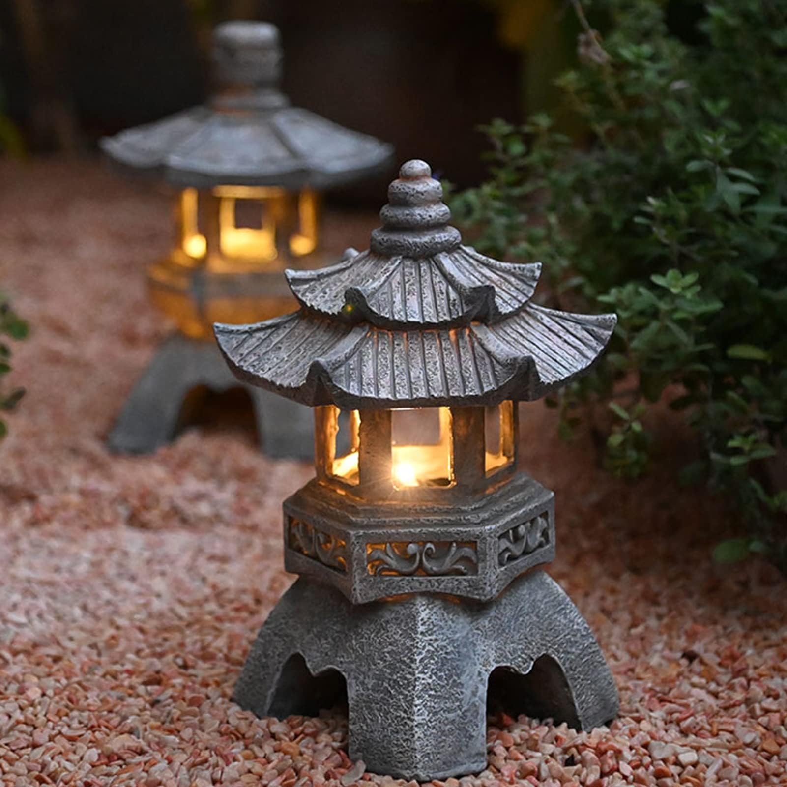 Lanterna Solare A Pagoda Per Giardino: Stile Zen Giapponese, LED Caldo, Impermeabile (26x14,5 Cm)