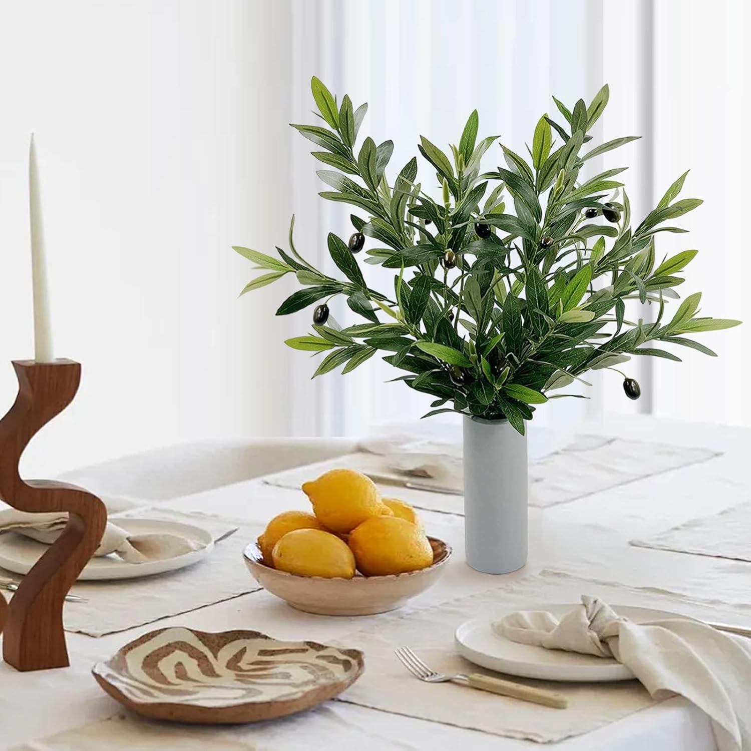 SNAIL GARDEN Faux Olive Branches with 290 Leaves, 25.6" Artificial Greenery Olive Branches, 2 Pack Olive Branches for Vases, Greenery Stems for Home Decor, Wreaths, Centerpieces, Wedding