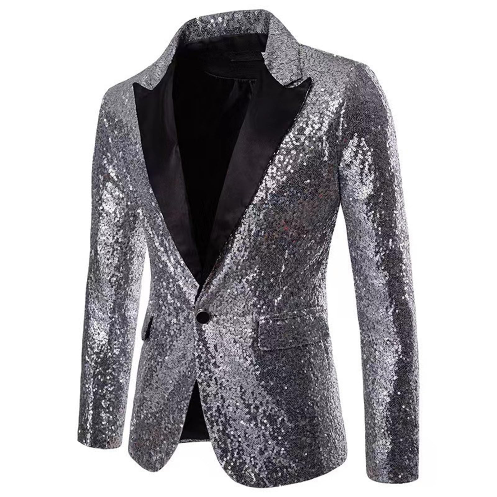 Set completo da uomo con paillettes | smoking pantaloni con giacca a bottone singolo | matrimonio, danza & estate, abito da sposa elegante Slim Fit (vestibilità corpo sottile)