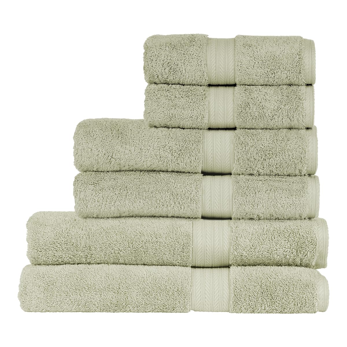 Christy Renaissance Family Towel Set | Thyme Green | 100% Egyptian Cotton Pile | Luxuriously Soft and Super Absorbent | 675 GSM | 2 Bath Sheets 2 Bath Towels 2 Hand Towels