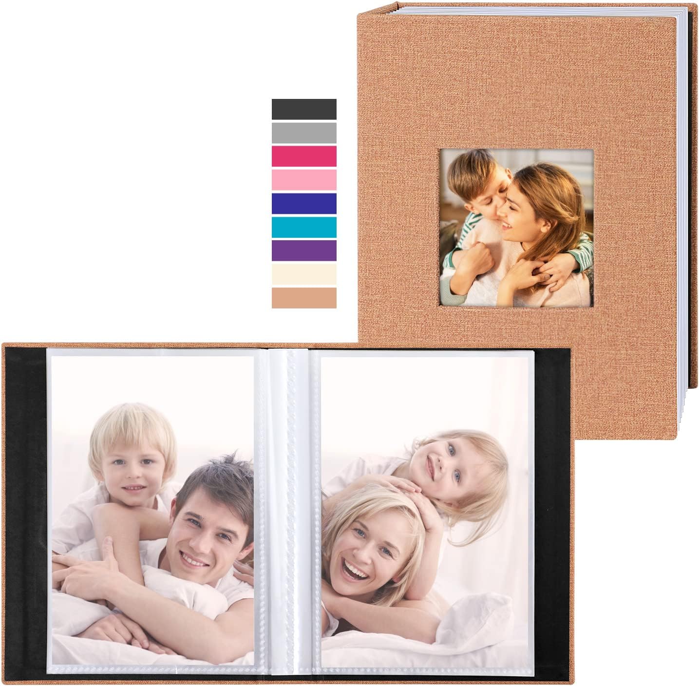 Ywlake Photo Album 4x6 100 Pockets 2 Packs, Small Mini Capacity Linen Photo Album Bulk Sets, Each Pack Holds 100 Top Loader Vertical Only Picture for Kids Boy Girls Khaki