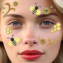 Bee Tattoo Face, Face Art Sticker, Bee Flowers, Face Tattoo, Carnival, Glitter Face Sticker, Temporary Face Sticker for Carnival, Halloween, Festival
