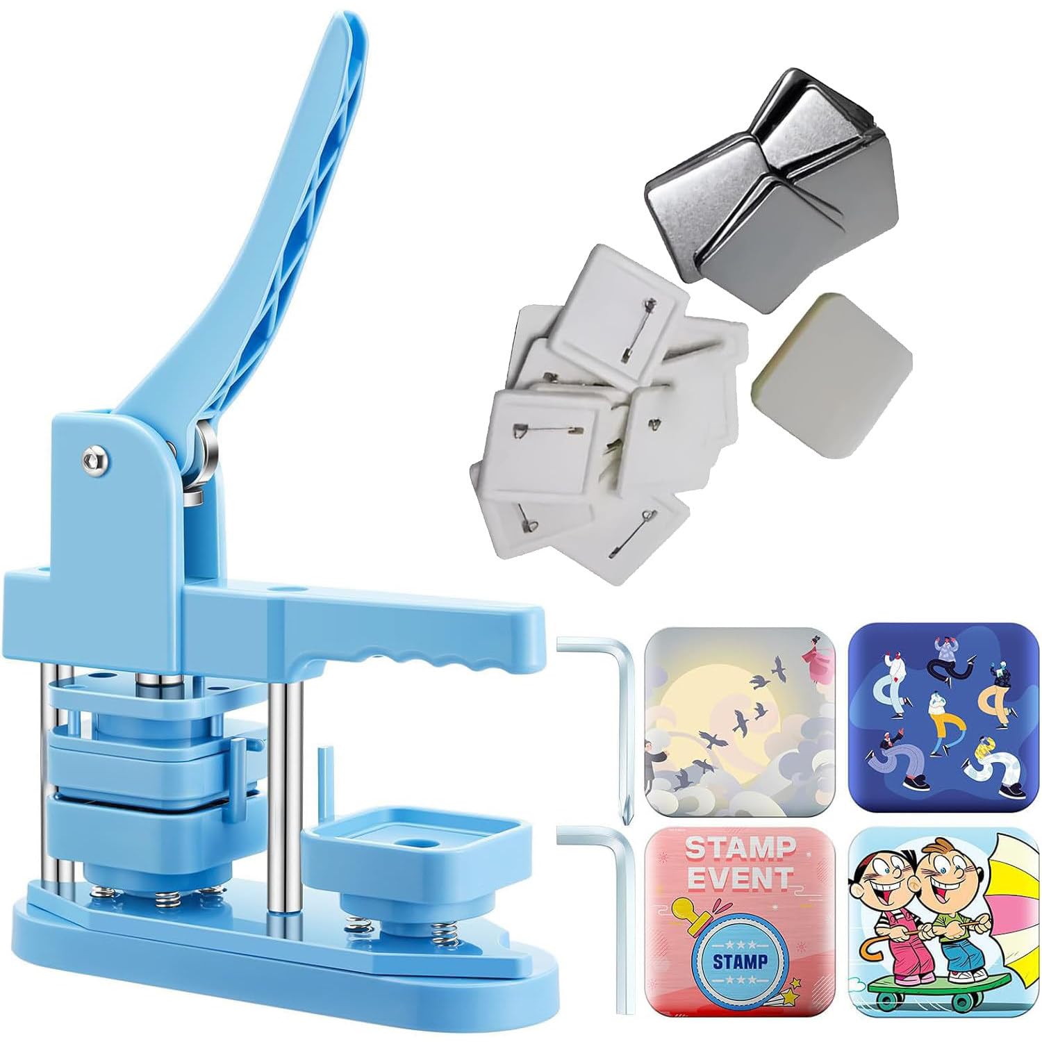 ZXGRfdefa Badge maker, 50 mm SquareMaking Machine Badge Maker Button Press DIY Pin Making Kit(Blue,Pin Badges)