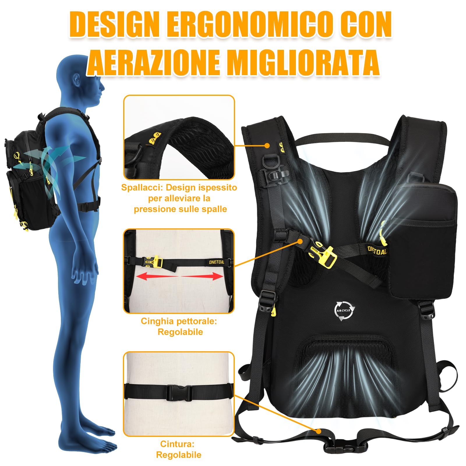 Zaino Trekking 20l con Bolsa de Agua 2L e Coprizaino, Zaino MTB Idratazione, Zaino Sci Trail Running Impermeabile per Uomo e Donna per Moto Bici, Escursionismo e Montagna