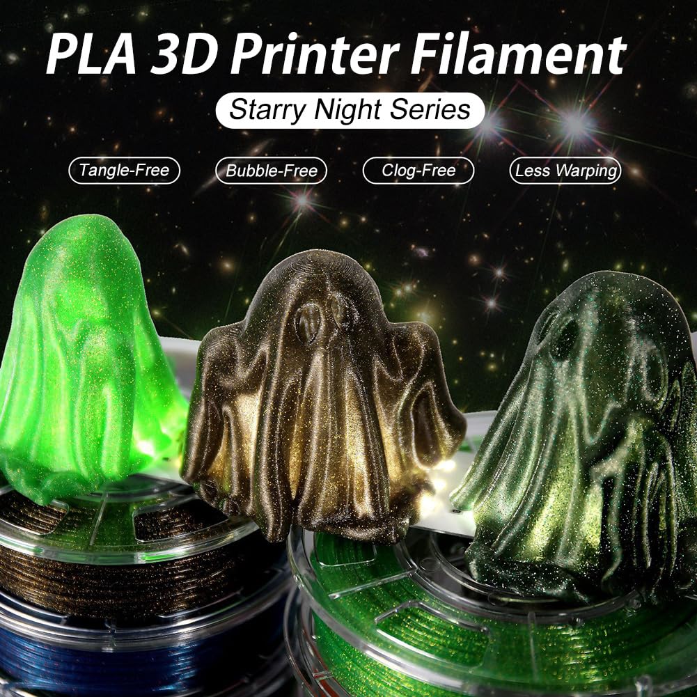 Filamento De Impresora 3D PLA Con Purpurina 1,75mm(+/-0,05mm)|Filamento De Impresión 3D Con Superficie De Flash De Cielo Estrellado|Suministros De Impresión 3D 1 Kg/carrete,Green,PLA