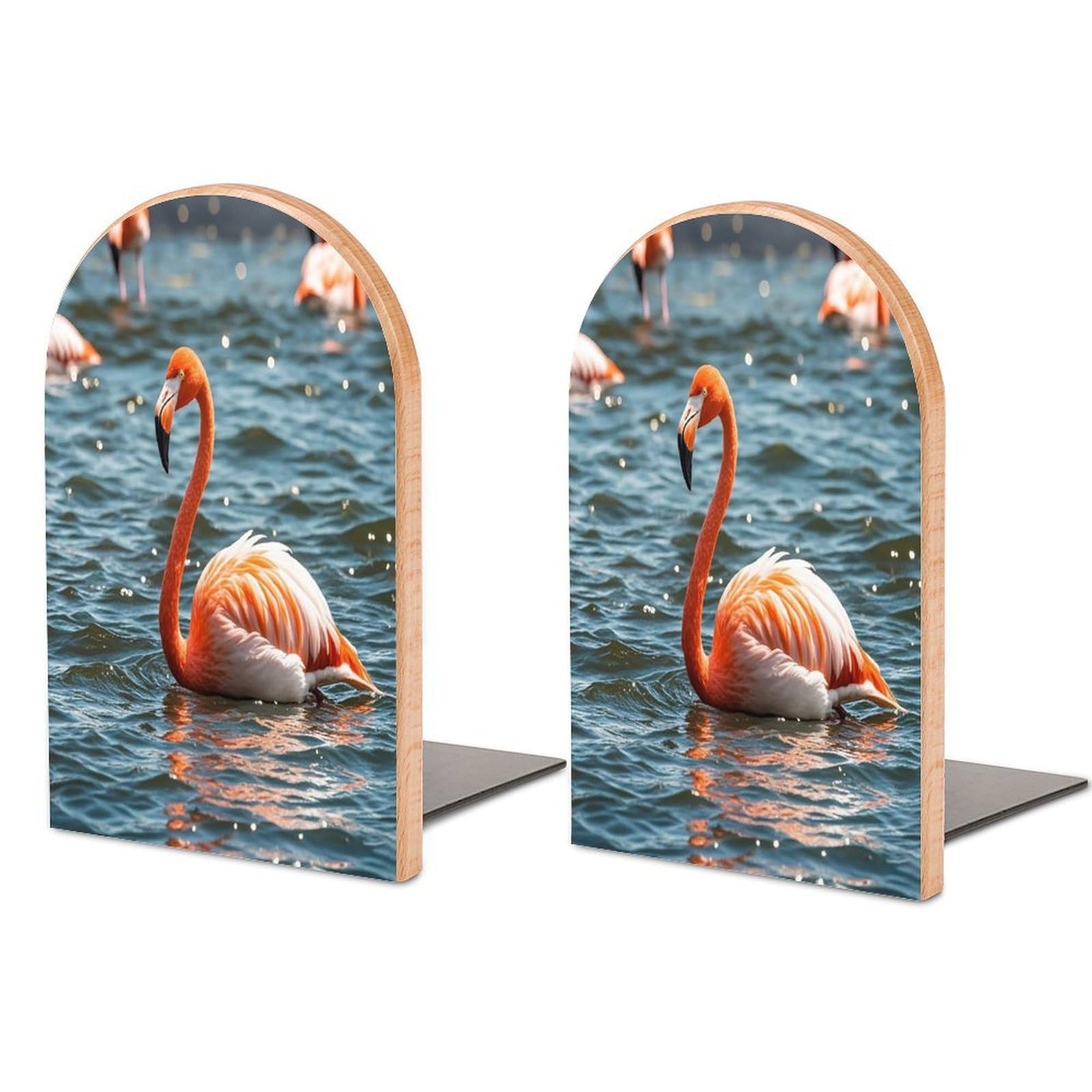 Flamingo Bookend for Shelves Unique Book End Sturdy Books Holder Heavy Duty Wooden Bookends Support Non-Slip Book Organizers Decorative Modern Bookend Holder for Home