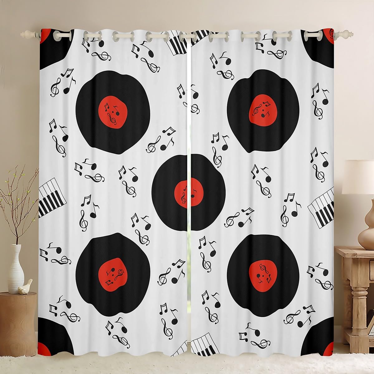 Tenda per finestra con note musicali, per ragazze e ragazzi, con musica classica a tema, pannelli decorativi colorati oscuranti, regalo per amanti della musica, trattamenti per finestre, W66 x L90