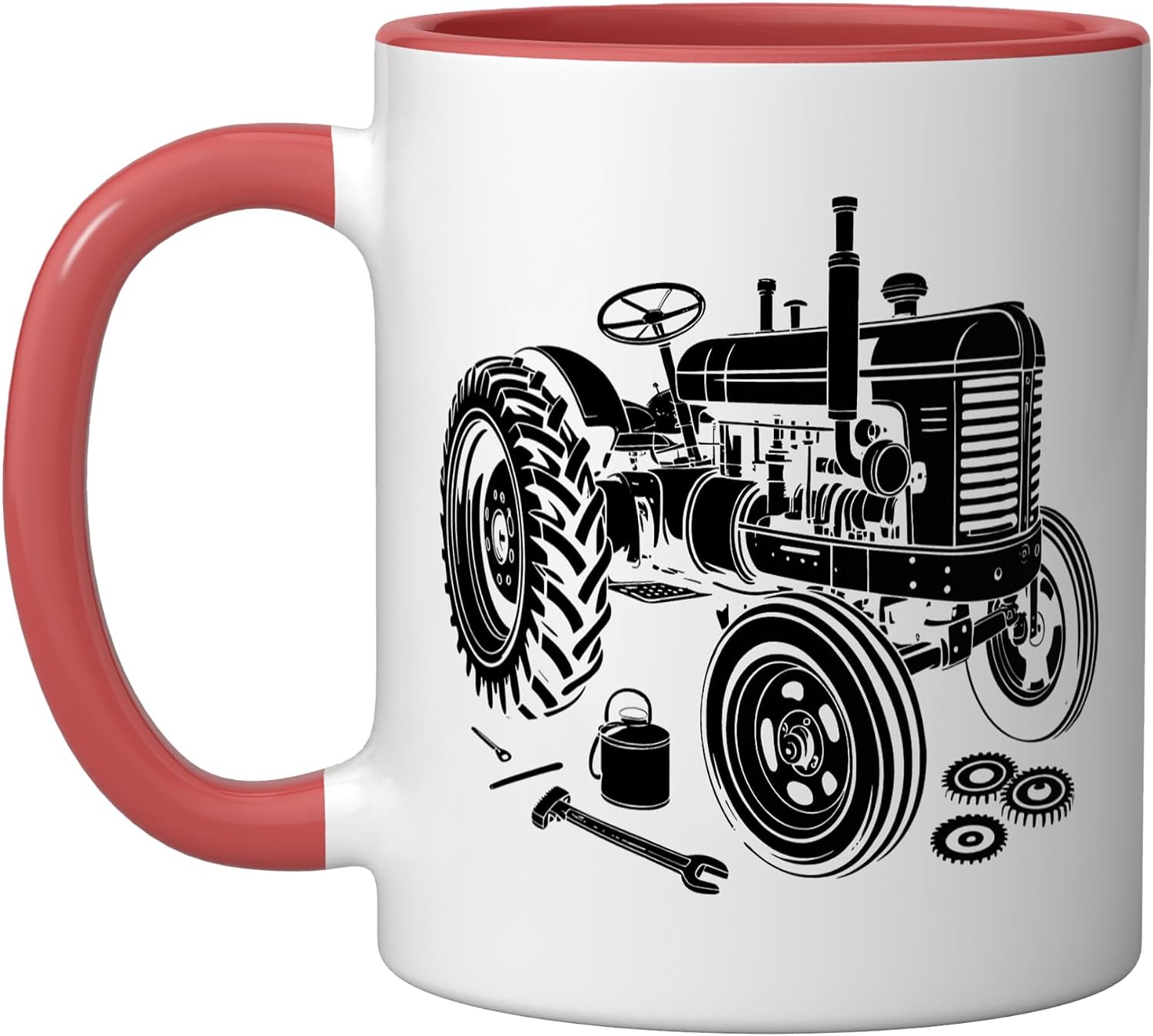 Vintage Tractor Restorer Distressed Badge Old Iron Pride Ceramic Mug, Pink/White, 15oz image 5