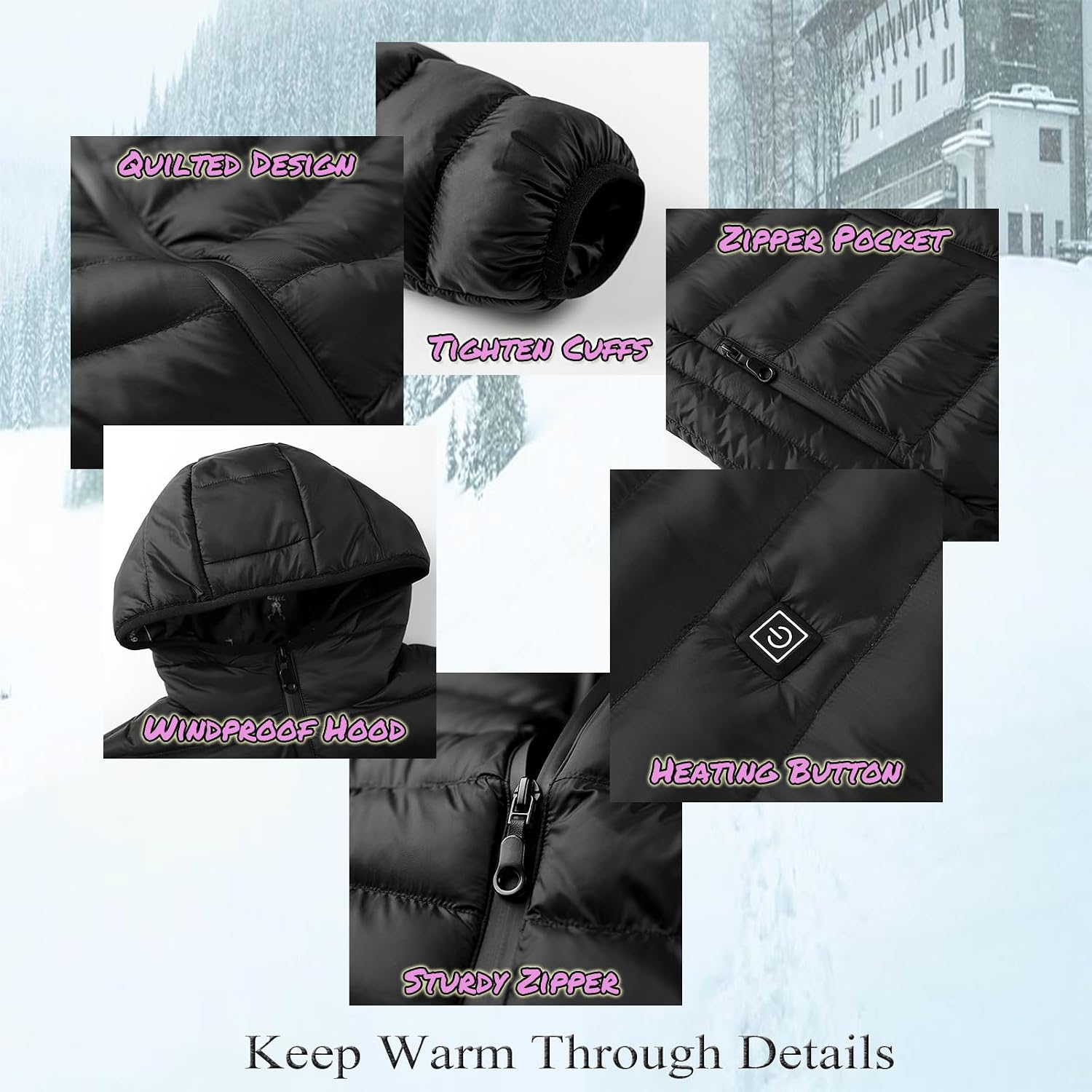 Kids Heated Jacket Girls Boys Winter Warm Waterproof Windproof Puffer Jackets with Hood Lightweight Ski Heated Coat