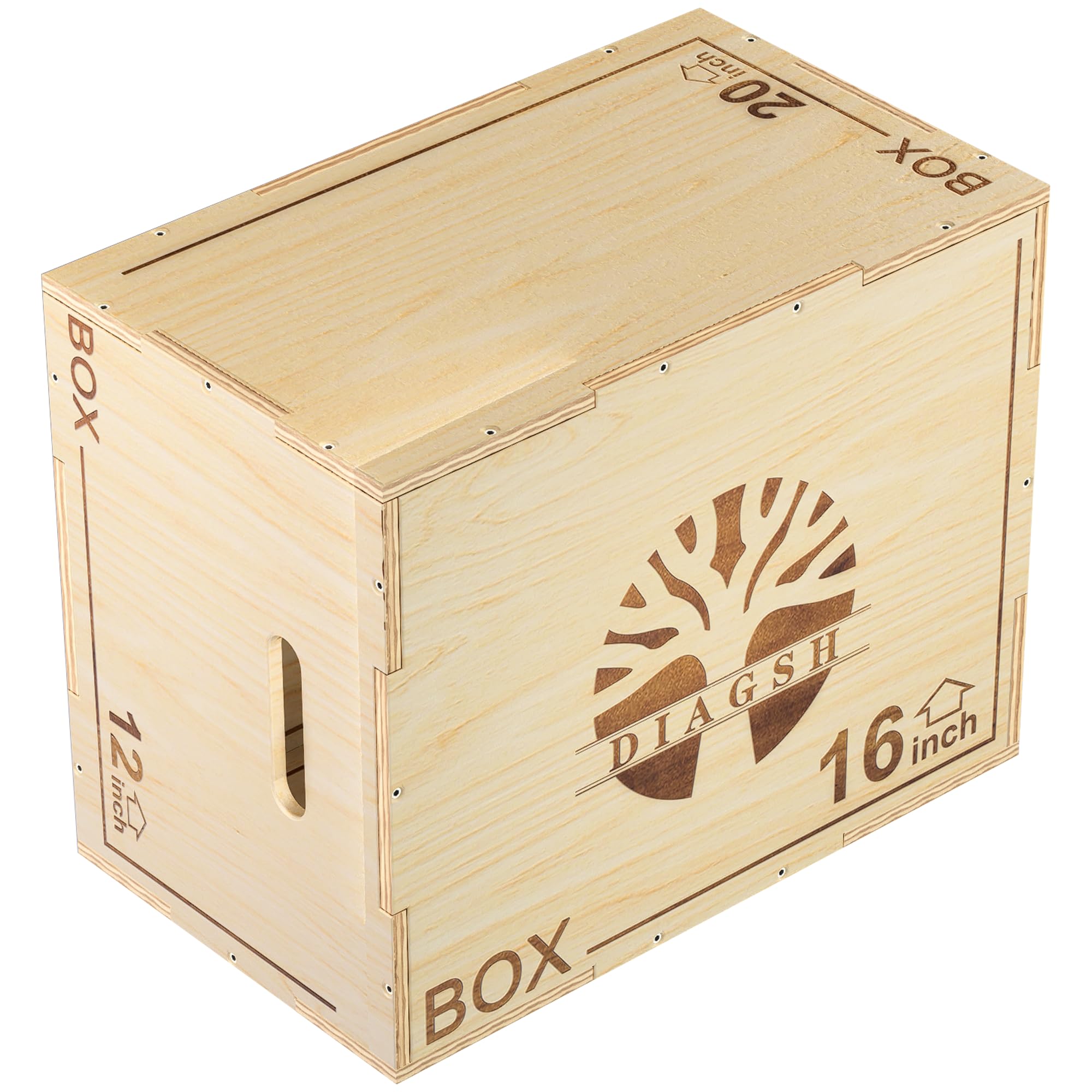 Plyo Box - Plataforma pliométrica de madera 3 en 1 (20 x 16 x 12 pulgadas) para entrenamiento de gimnasio en casa, ideal para saltos, sentadillas y acondicionamiento, 1 pieza