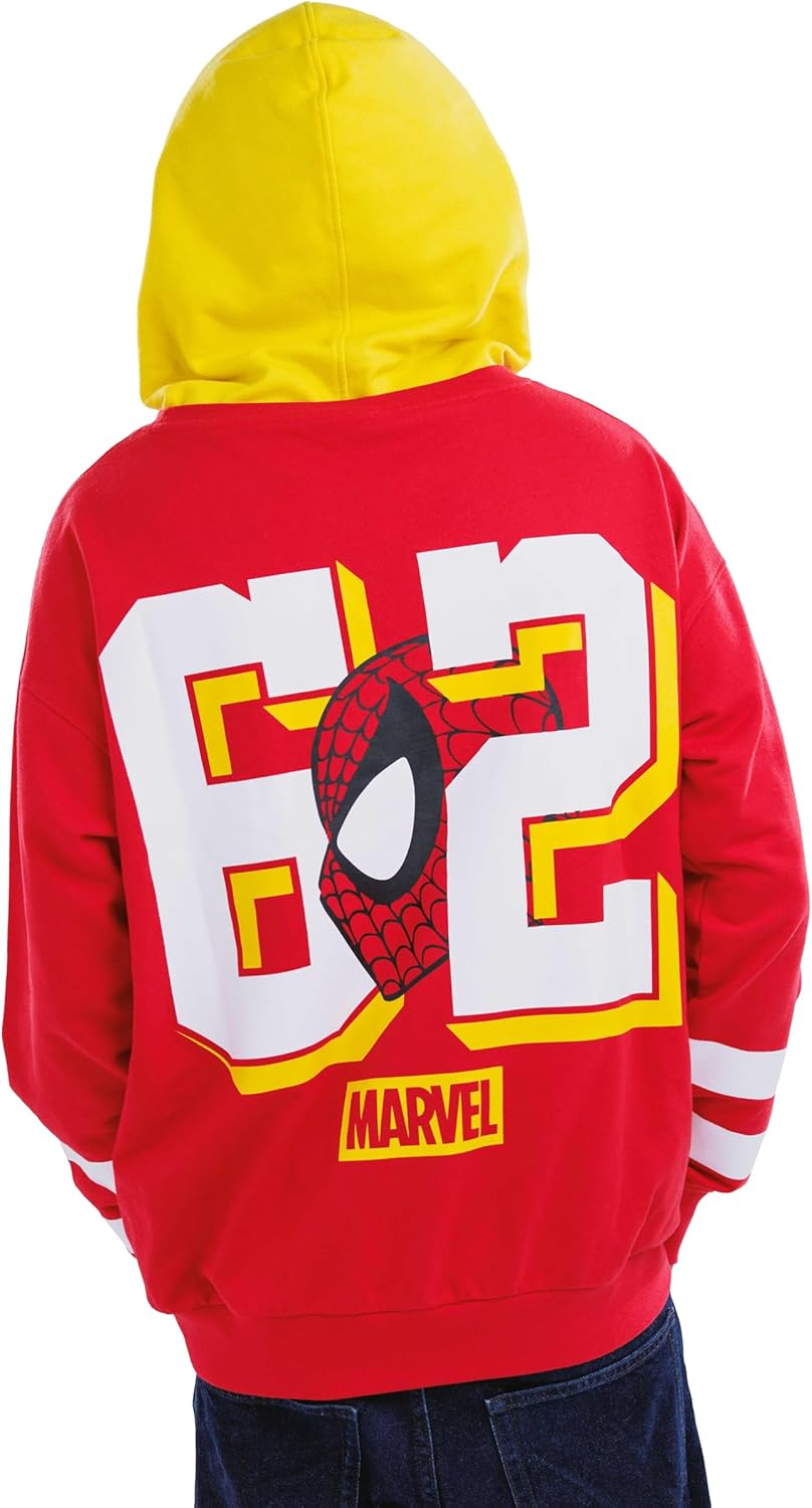 Marvel Spider-Man Deadpool Men's French Terry Drop Shoulder Pullover Hoodie Adult Sizes (X-Small - 2XL)
