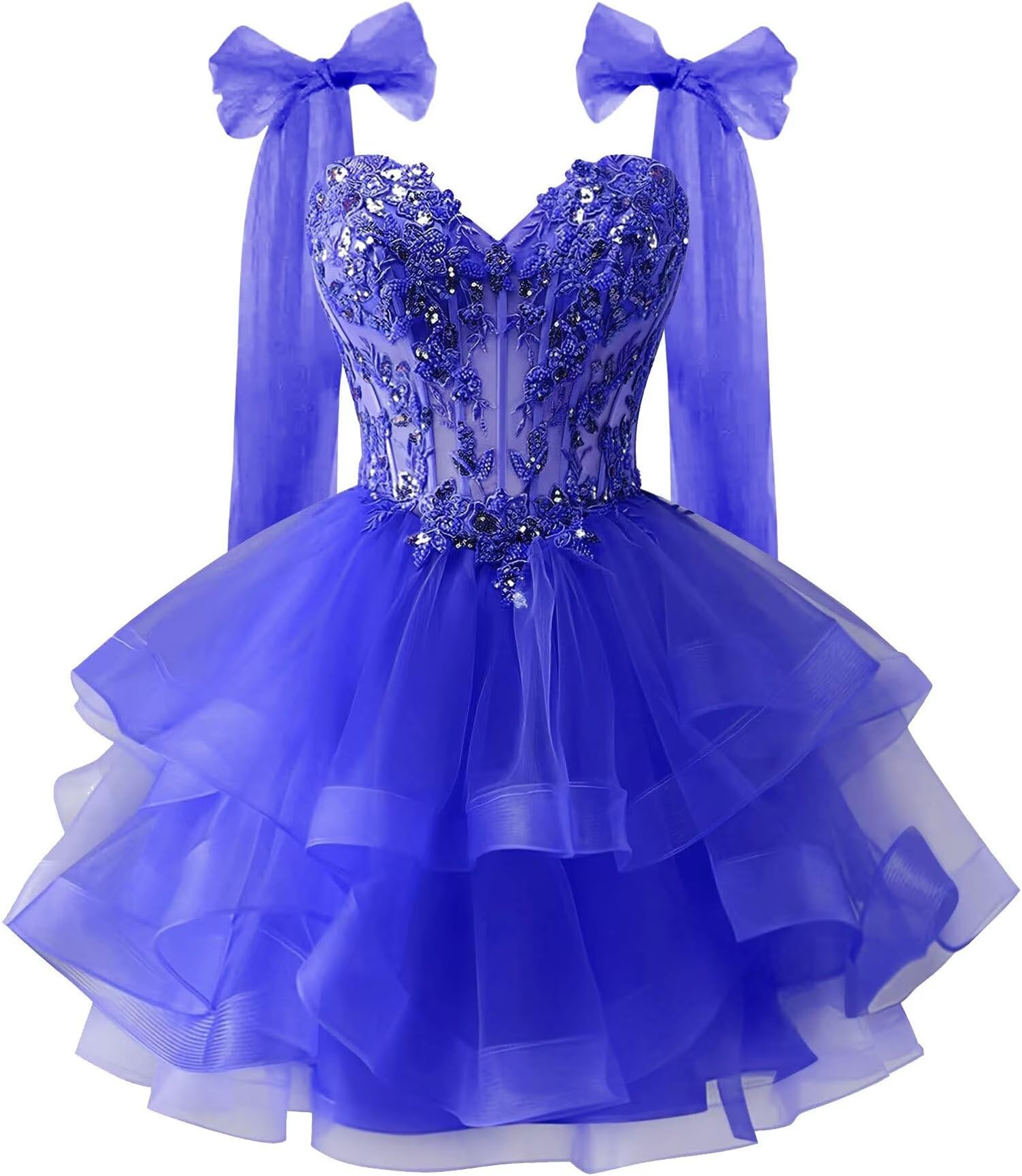 Tiered Tulle Homecoming Dresses Sparkly Lace Applique Bow Straps Short Prom Dress for Teens Quinceanera DAMA Dress