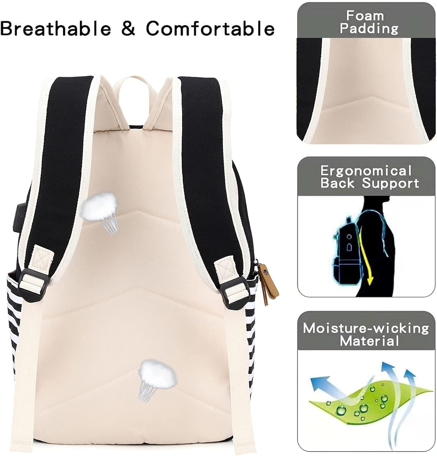 Sunborls Backpack for Teen Girls Lightweight High-capacity Middle Student Bookbag Women Backpack With Lunch bag Pencil Bags Student Bookbags 3Pcs(Black) - Image 7