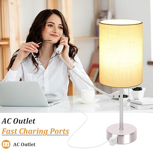 Miniatura 2 de Dott Arts Lámpara de mesa para dormitorio, juego de 2, lámpara de noche con salidas de CA, lámpara de mesita de noche de 2700 K, 4000 K, 5000 K,