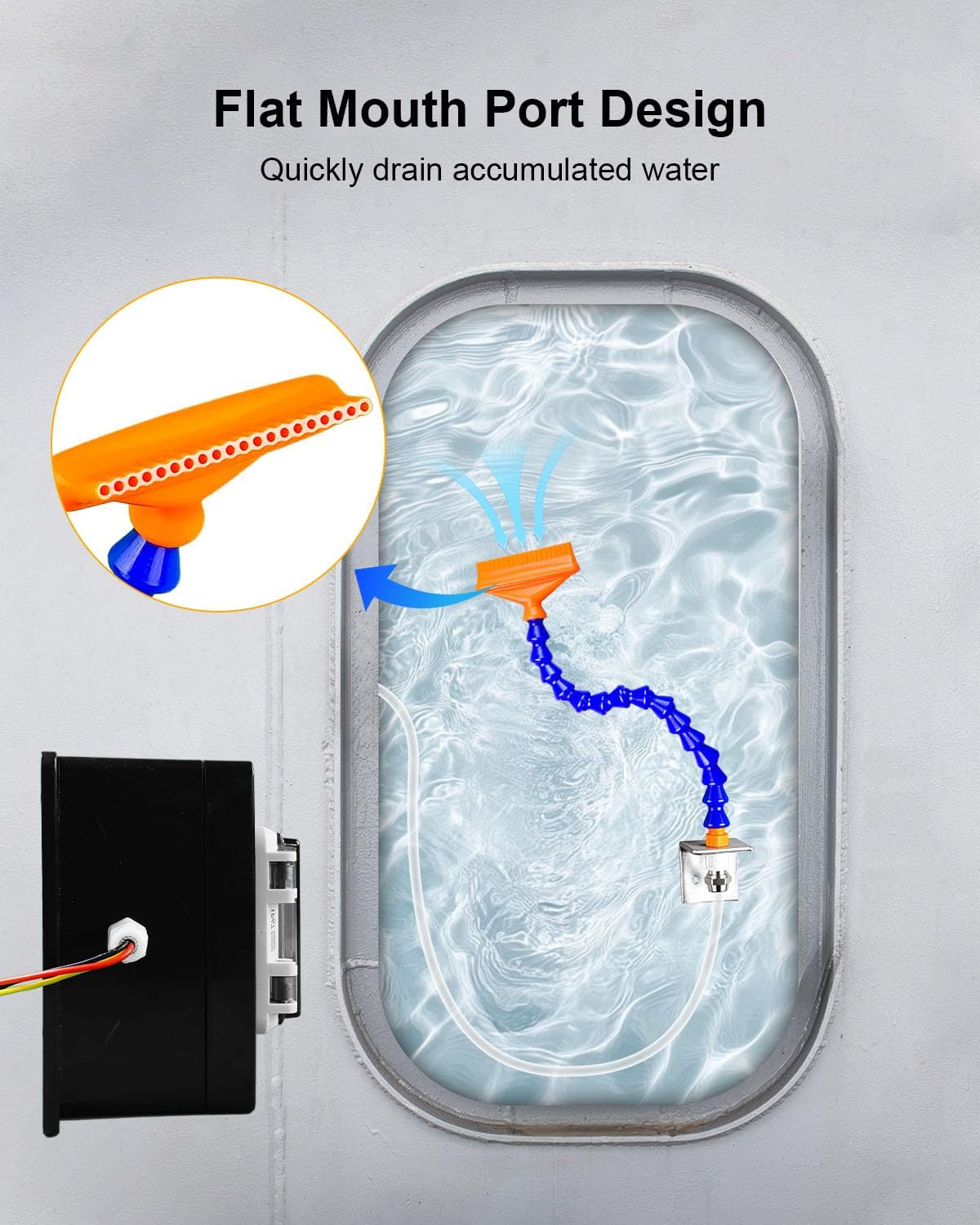 IP67 Waterproof Dry Bilge Pump System, Bilge Pump Timer Switch & Auto/Manual Control Switch, 360°Adjustable Angle Chain & Flat Port Drain for Fishing Boats with Water Storage