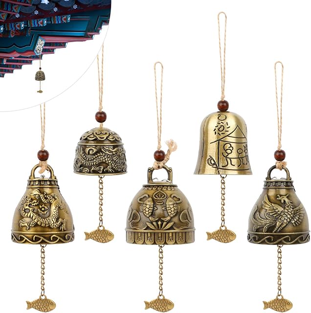Huahao 5 Pieces Chinese Feng Shui Bell, Vintage Fengshui Wind Chimes Hanging Charm Wind Chime for Home Garden Decor