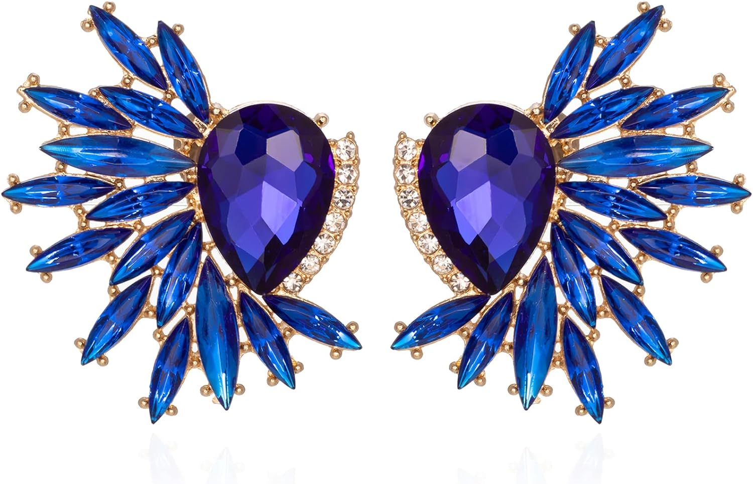 Vintage Rhinestone Statement Earrings Retro Fancy Big Crystal Cluster Drop Dangle Earrings for Women Prom