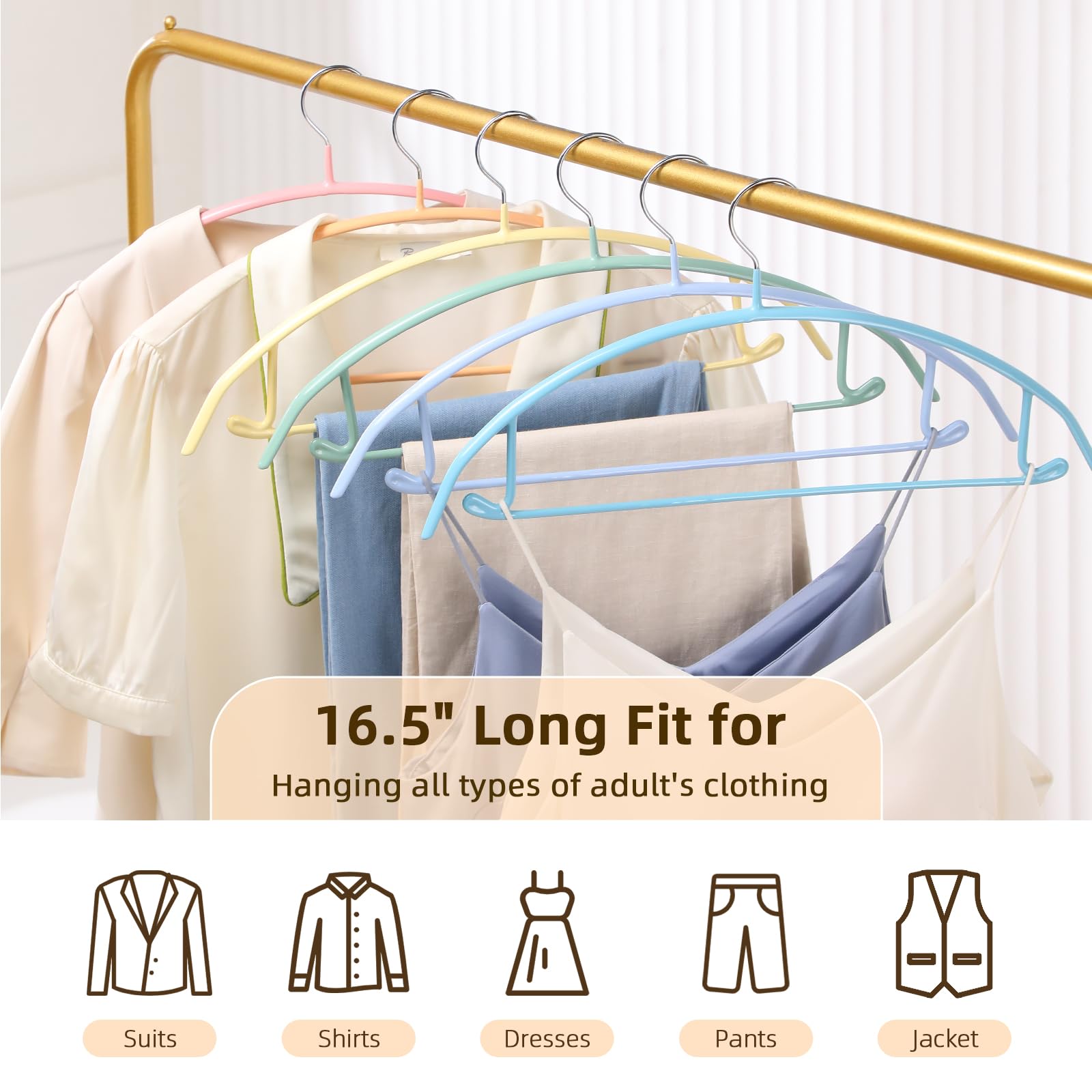 Kleiderbügel ohne Schulterstoß (28 Stück), robuster Kleiderbügel für Schrank, 41,5 cm runde Kleiderbügel für Kleidung, rutschfester Kleiderbügel, platzsparend, mit Stange und Haken für Schals,