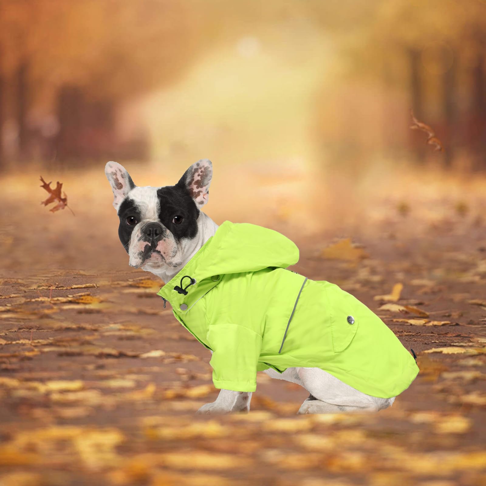 Morezi Dog Zip Up Raincoat with Reflective Buttons Rain/Water Resistant Adjustable Drawstring Removable Hood Raincoats with Legs 4kg to 36kg Available Light Green S - Image 2